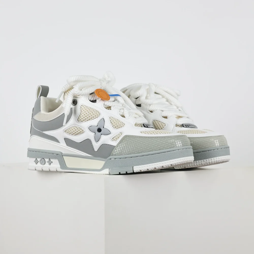 Skate Sneaker Monogramm Blumenmuster Grau & Weiß Reps – Bild 2