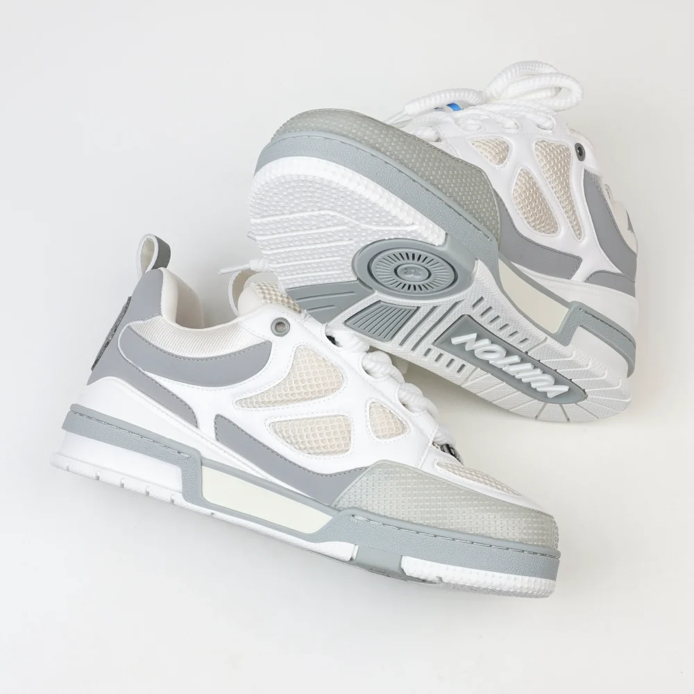 Skate Sneaker Monogramm Blumenmuster Grau & Weiß Reps – Bild 6