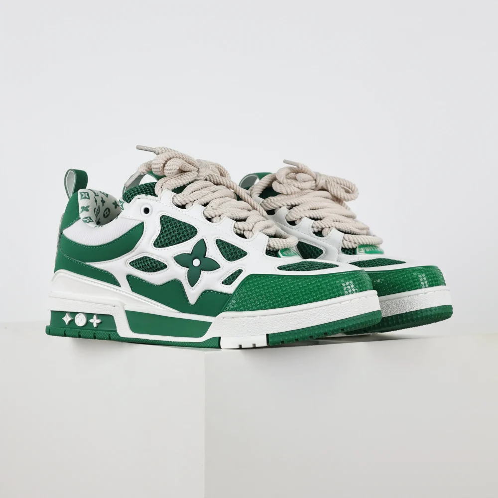Skate Sneaker Monogramm Blumenmuster Grün und Weiß – Bild 2