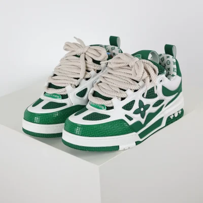Skate Sneaker Monogramm Blumenmuster Grün und Weiß