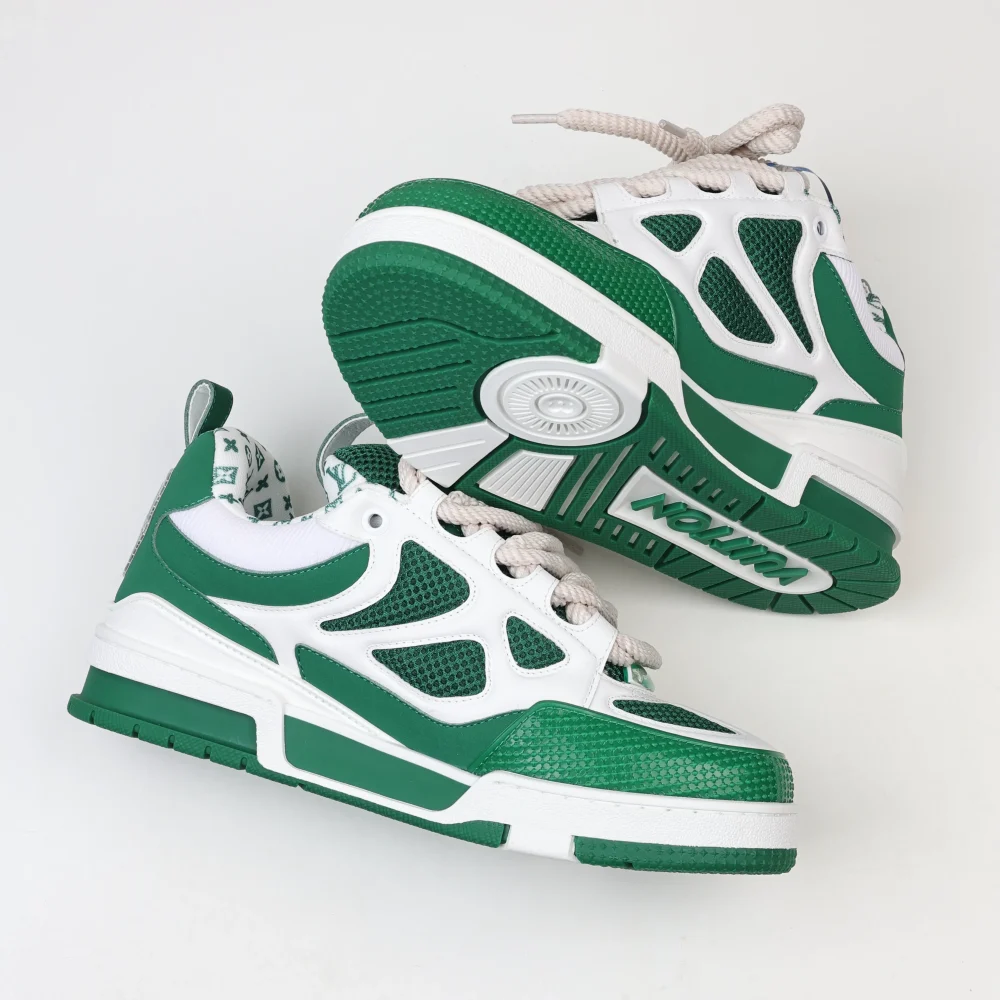 Skate Sneaker Monogramm Blumenmuster Grün und Weiß – Bild 6