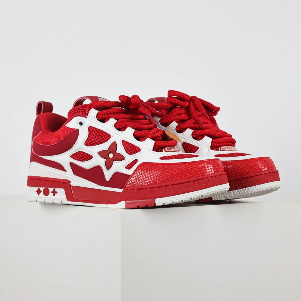 Skate Sneaker Monogramm Blumenmuster Rot und Weiß – Bild 2