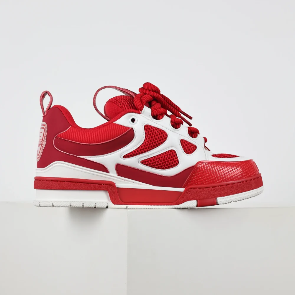 Skate Sneaker Monogramm Blumenmuster Rot und Weiß – Bild 5