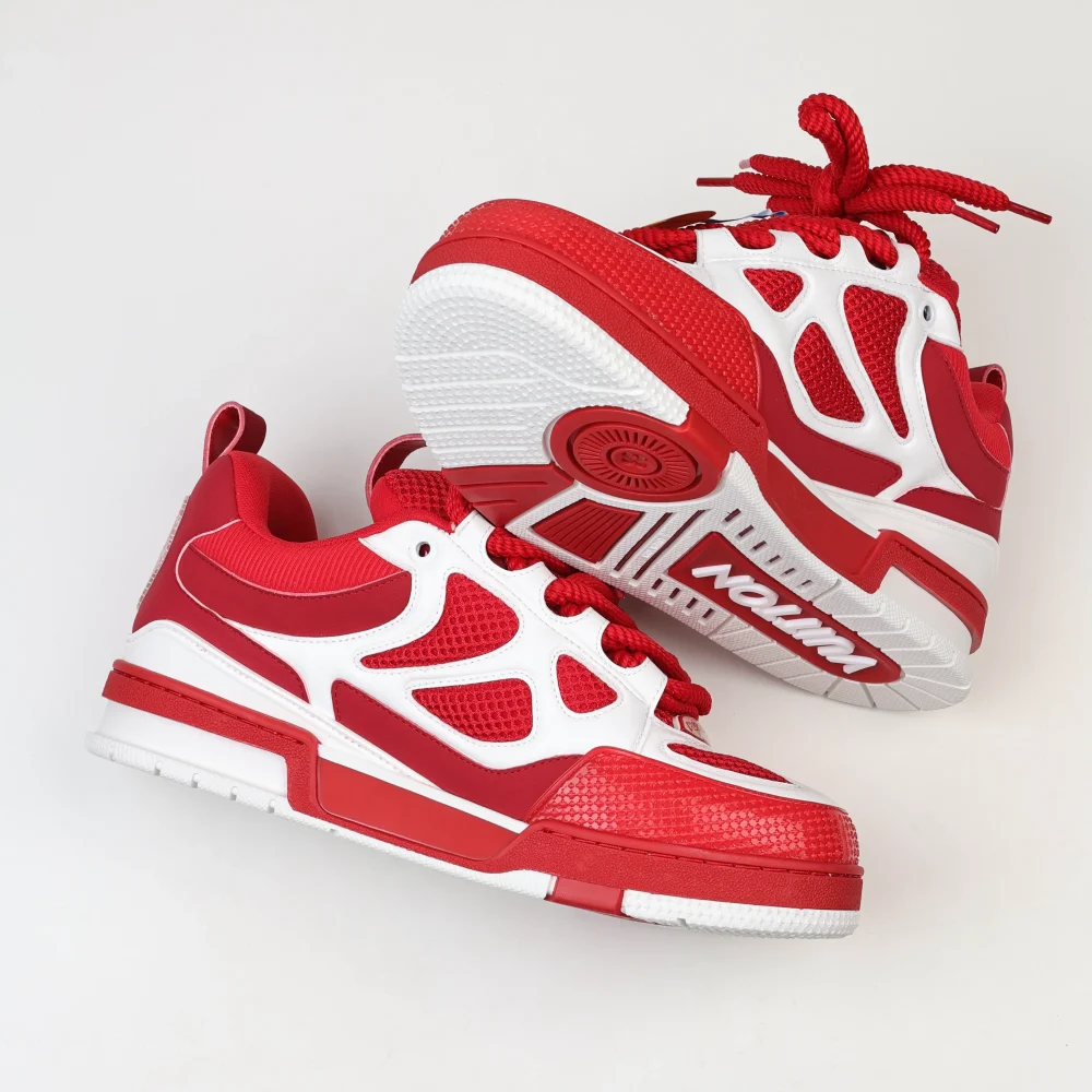 Skate Sneaker Monogramm Blumenmuster Rot und Weiß – Bild 9
