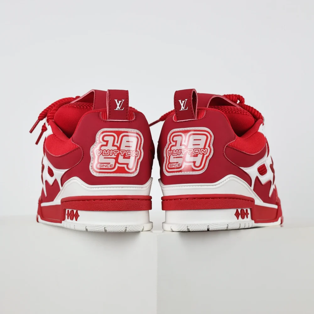 Skate Sneaker Monogramm Blumenmuster Rot und Weiß – Bild 6