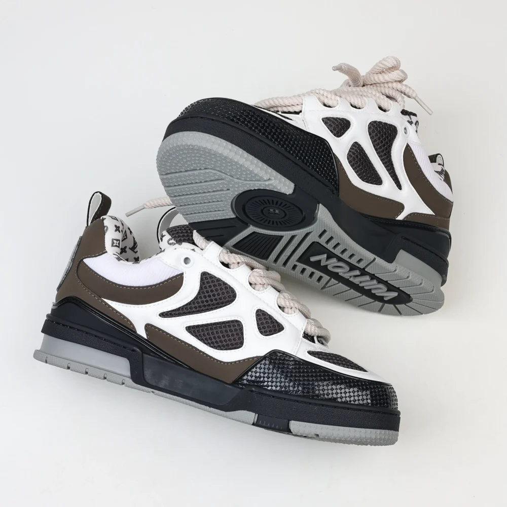 Skate Sneaker Monogramm Blumenmuster Schwarz Weiß Braun – Bild 8