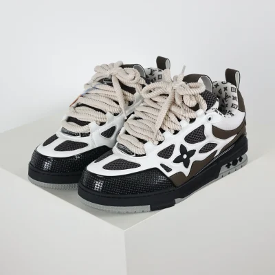 Skate Sneaker Monogramm Blumenmuster Schwarz Weiß Braun