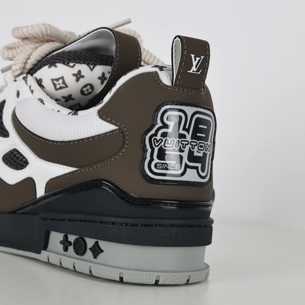 Skate Sneaker Monogramm Blumenmuster Schwarz Weiß Braun – Bild 10