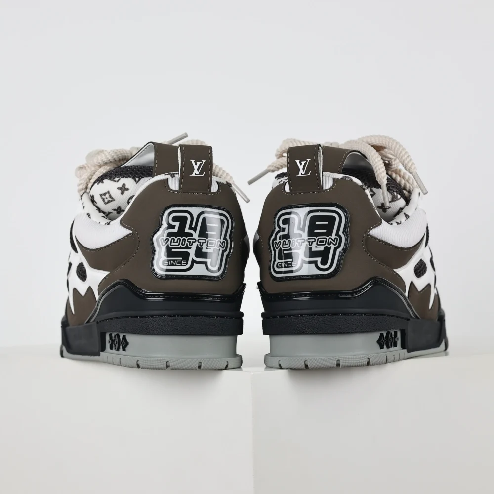 Skate Sneaker Monogramm Blumenmuster Schwarz Weiß Braun – Bild 6