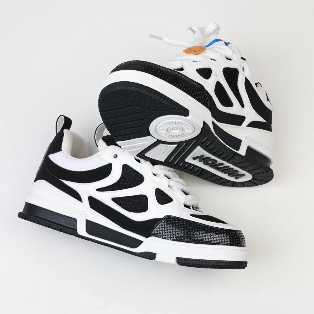 Skate Sneaker Monogramm Blumenmuster in Schwarz Weiß Beste Qualität – Bild 8