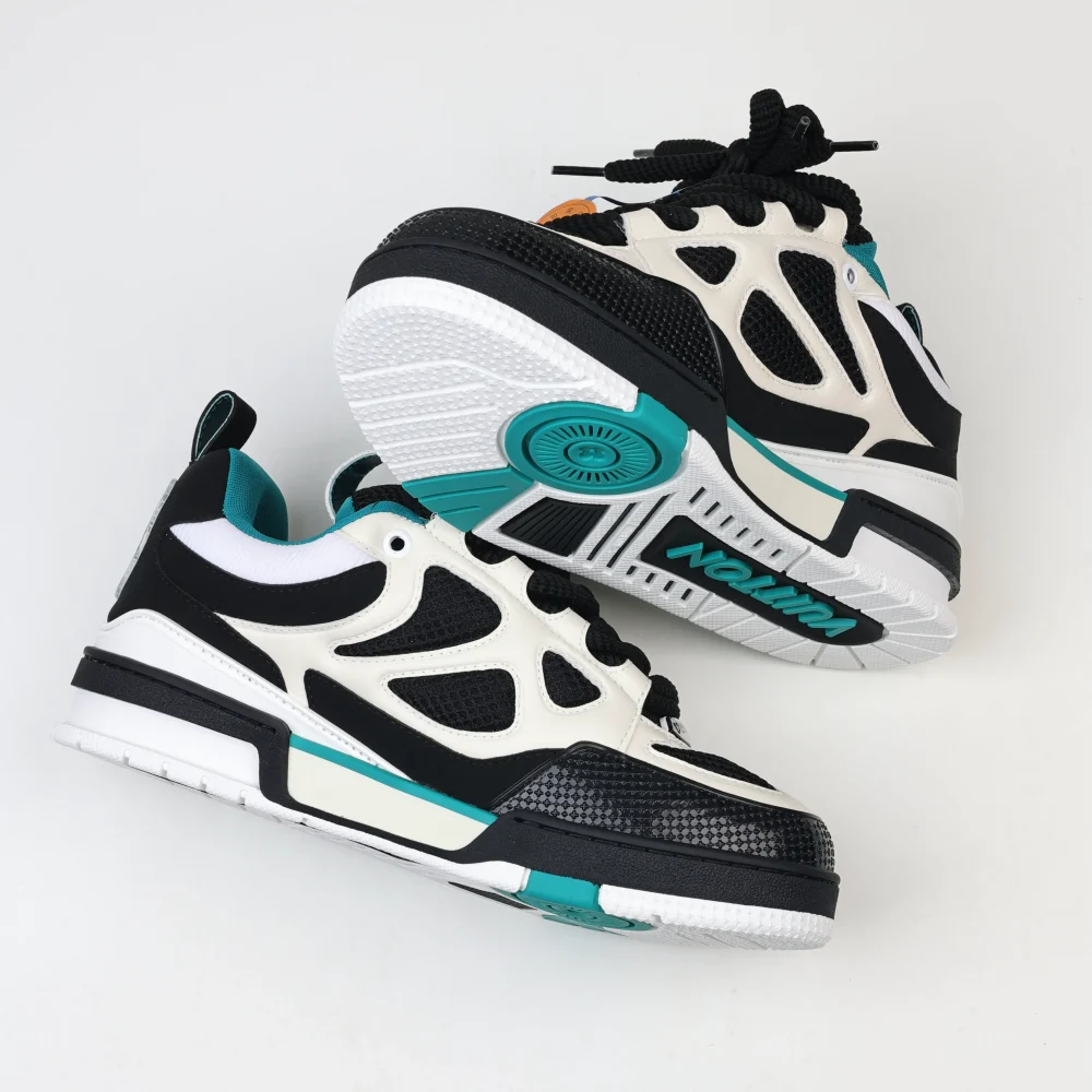 Skate Sneaker Monogramm Blumenmuster in Schwarz Weiß und Grün – Bild 8
