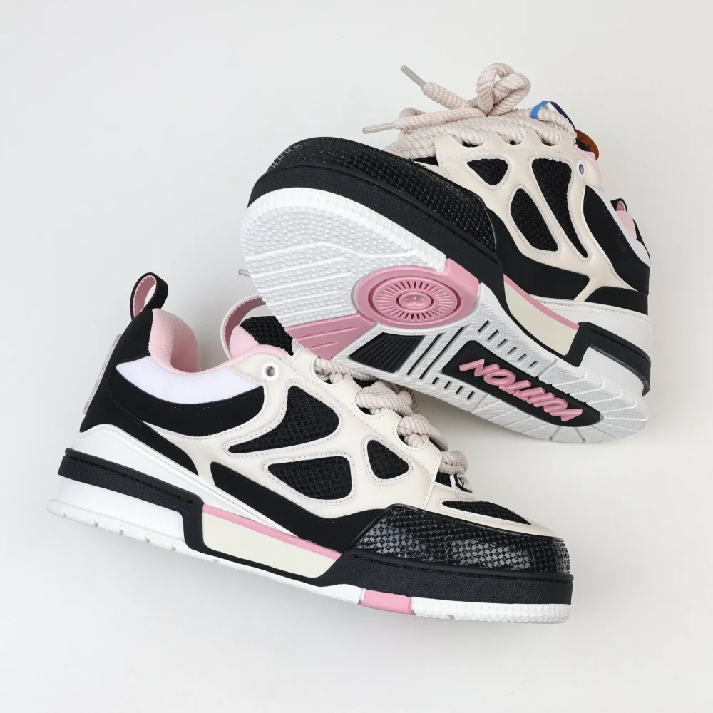 Skate-Sneaker in Rosa Weiß und Schwarz mit Monogramm-Blumenmuster – Bild 8