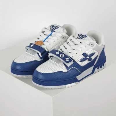 Trainer Modische Low-Top-Sneaker mit runder Spitze und Schnürung Monogramm Denim Blau und Weiß