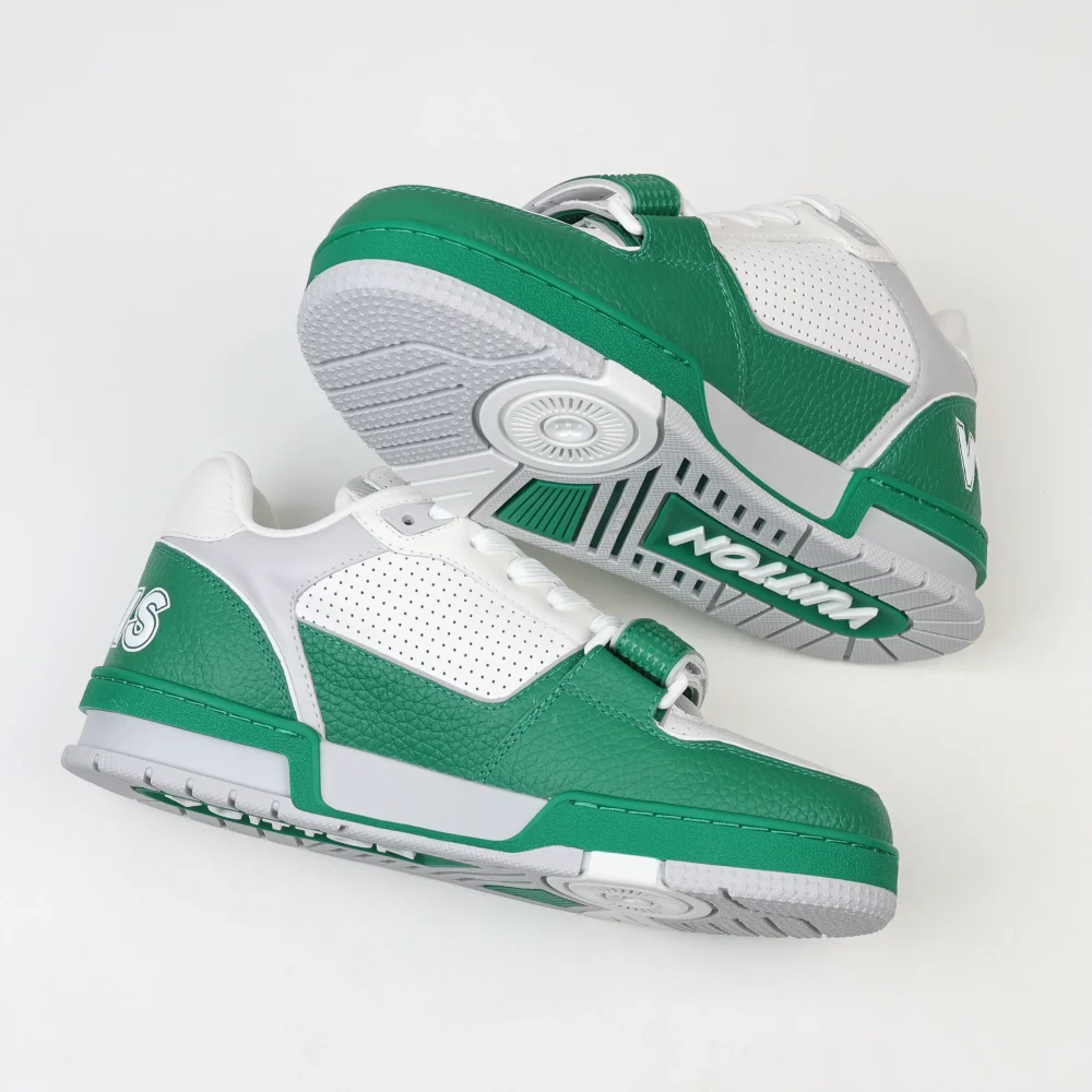 Trainer Modische Low-Top-Sneaker mit runder Spitze und Schnürung Monogramm Denim Grün und Weiß – Bild 8