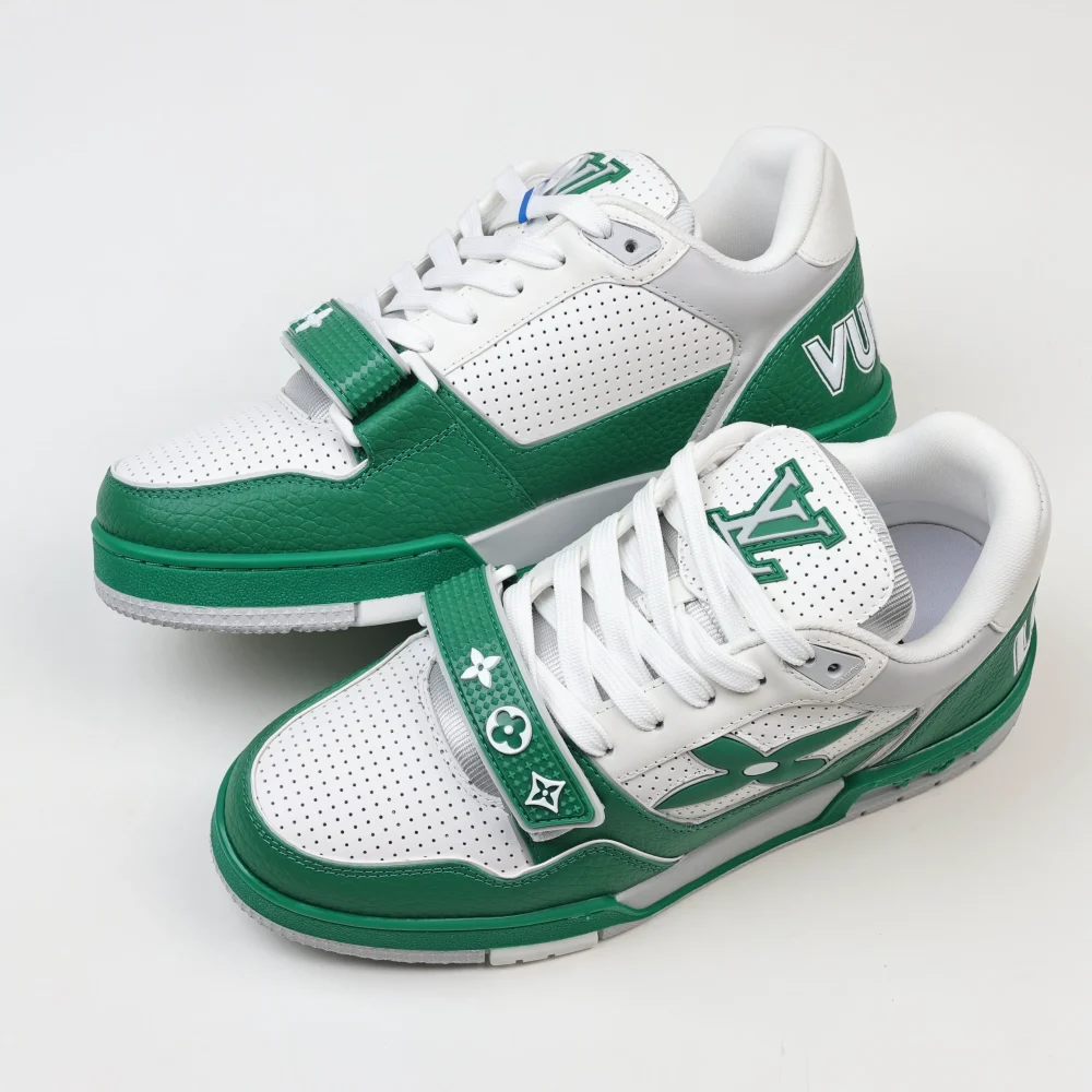 Trainer Modische Low-Top-Sneaker mit runder Spitze und Schnürung Monogramm Denim Grün und Weiß – Bild 4