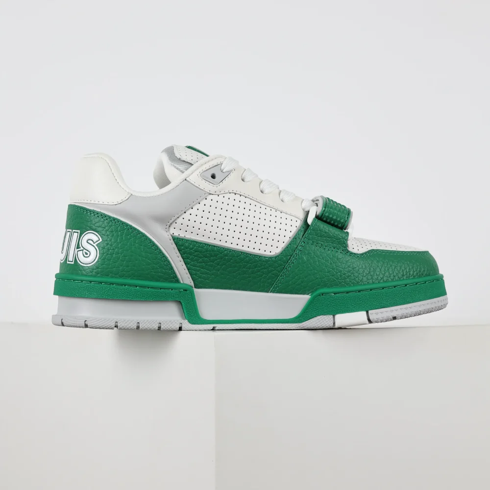 Trainer Modische Low-Top-Sneaker mit runder Spitze und Schnürung Monogramm Denim Grün und Weiß – Bild 6