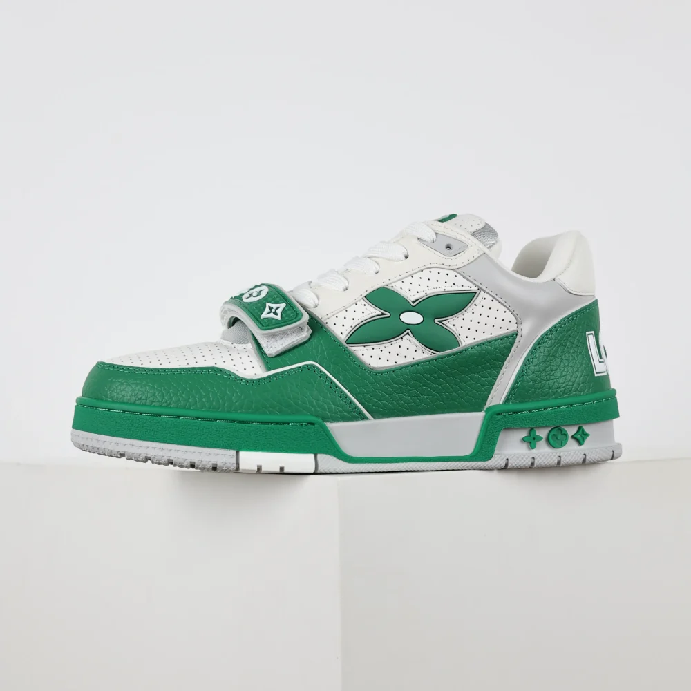 Trainer Modische Low-Top-Sneaker mit runder Spitze und Schnürung Monogramm Denim Grün und Weiß – Bild 5