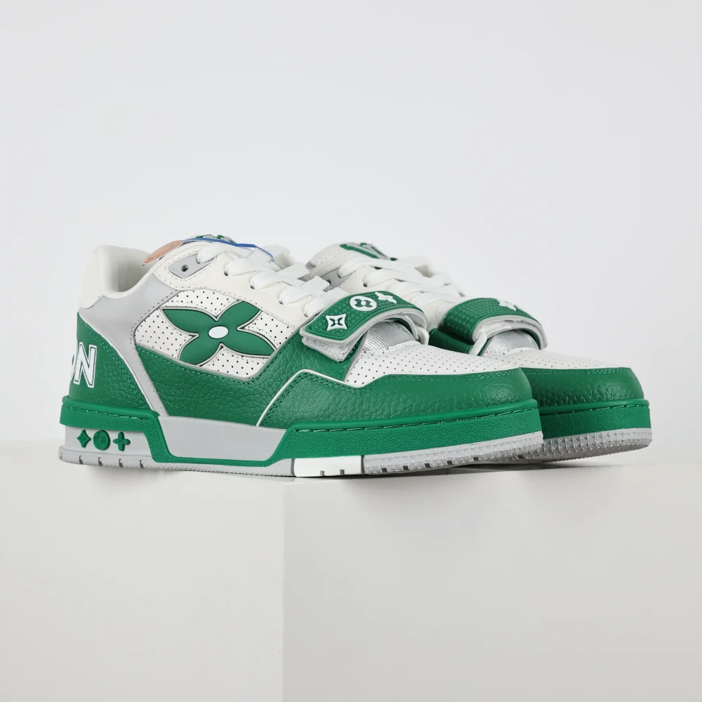 Trainer Modische Low-Top-Sneaker mit runder Spitze und Schnürung Monogramm Denim Grün und Weiß – Bild 2