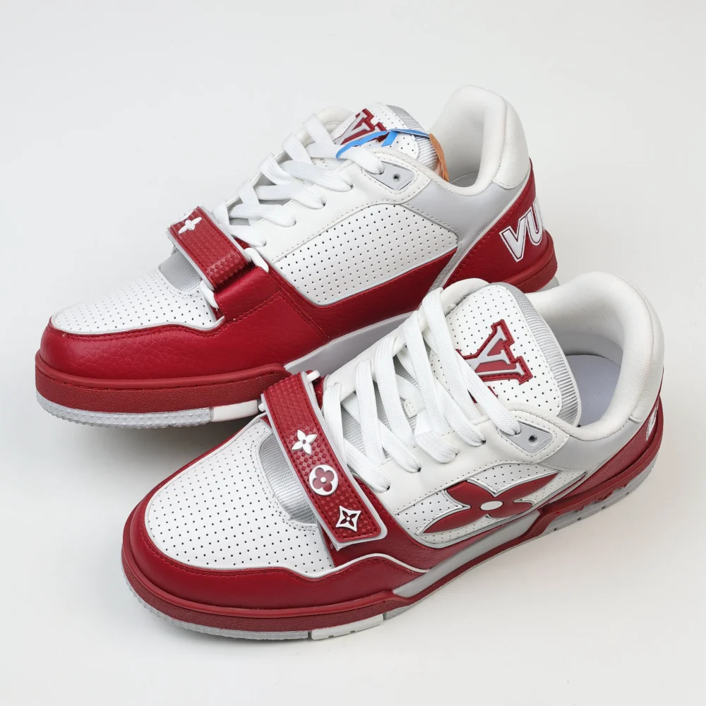 Trainer Modische Low-Top-Sneaker mit runder Spitze und Schnürung Monogramm Denim Rot und Weiß – Bild 8