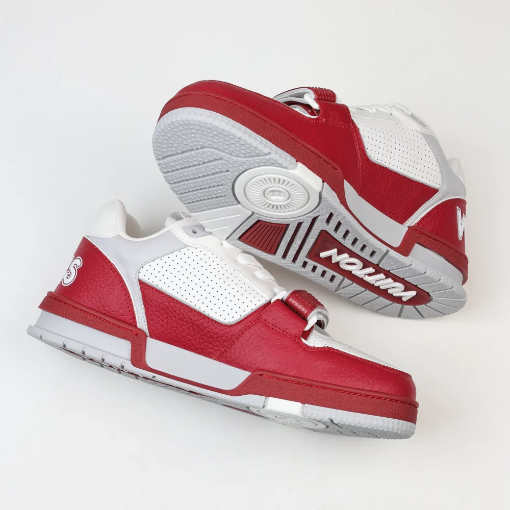 Trainer Modische Low-Top-Sneaker mit runder Spitze und Schnürung Monogramm Denim Rot und Weiß – Bild 7