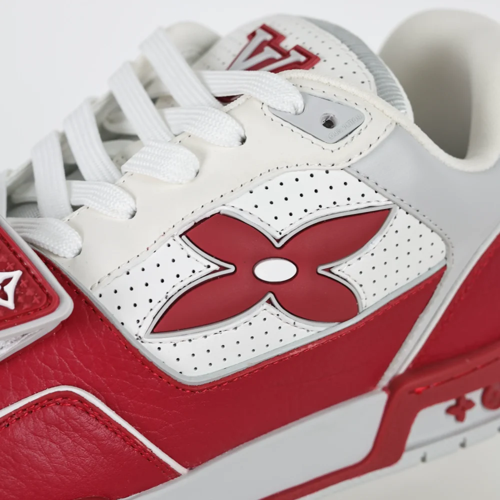 Trainer Modische Low-Top-Sneaker mit runder Spitze und Schnürung Monogramm Denim Rot und Weiß – Bild 11