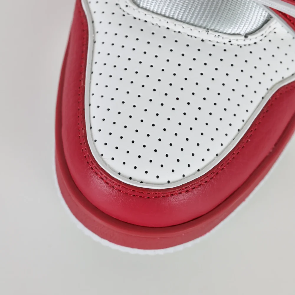 Trainer Modische Low-Top-Sneaker mit runder Spitze und Schnürung Monogramm Denim Rot und Weiß – Bild 12