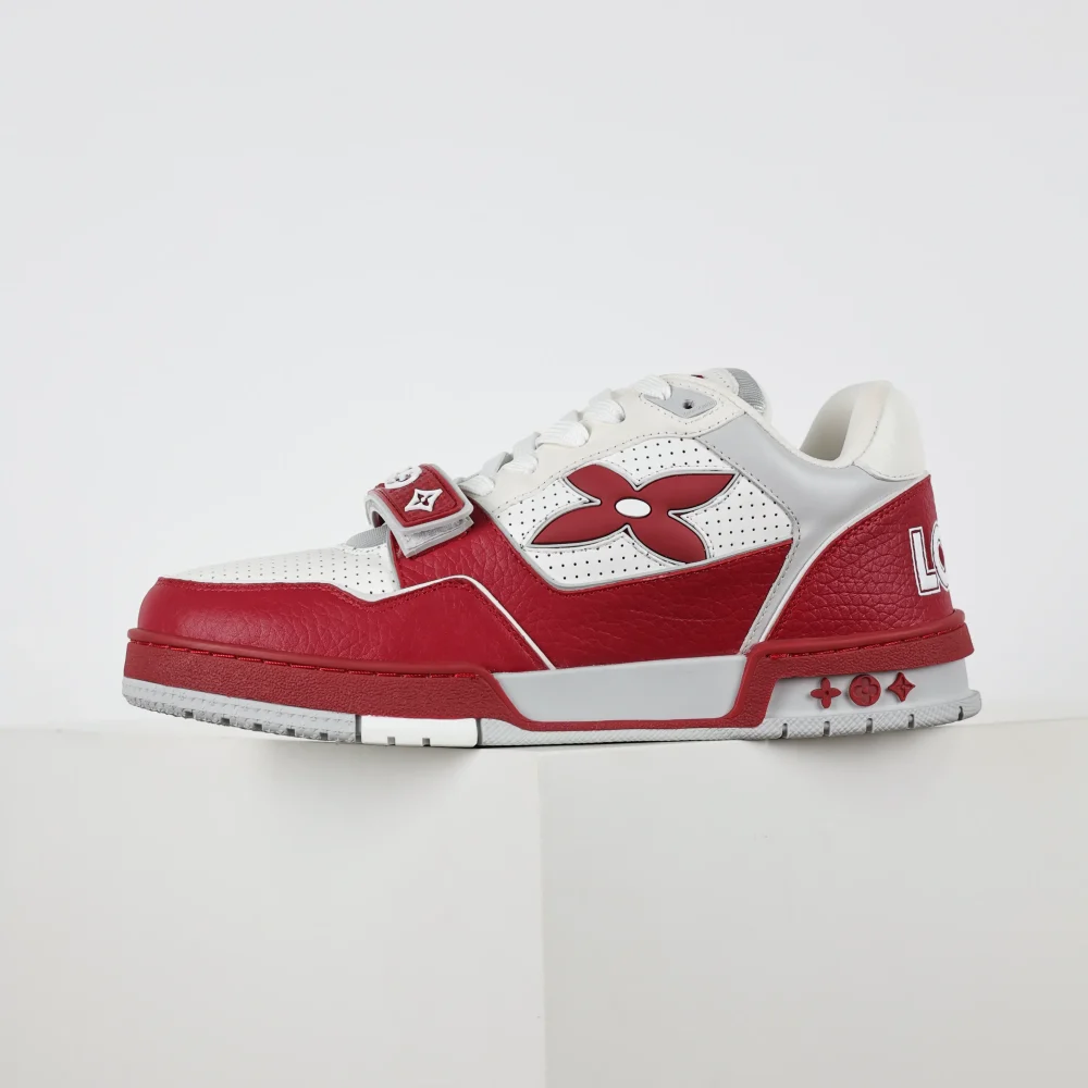Trainer Modische Low-Top-Sneaker mit runder Spitze und Schnürung Monogramm Denim Rot und Weiß – Bild 5