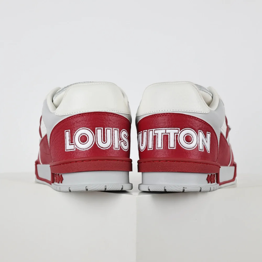 Trainer Modische Low-Top-Sneaker mit runder Spitze und Schnürung Monogramm Denim Rot und Weiß – Bild 6