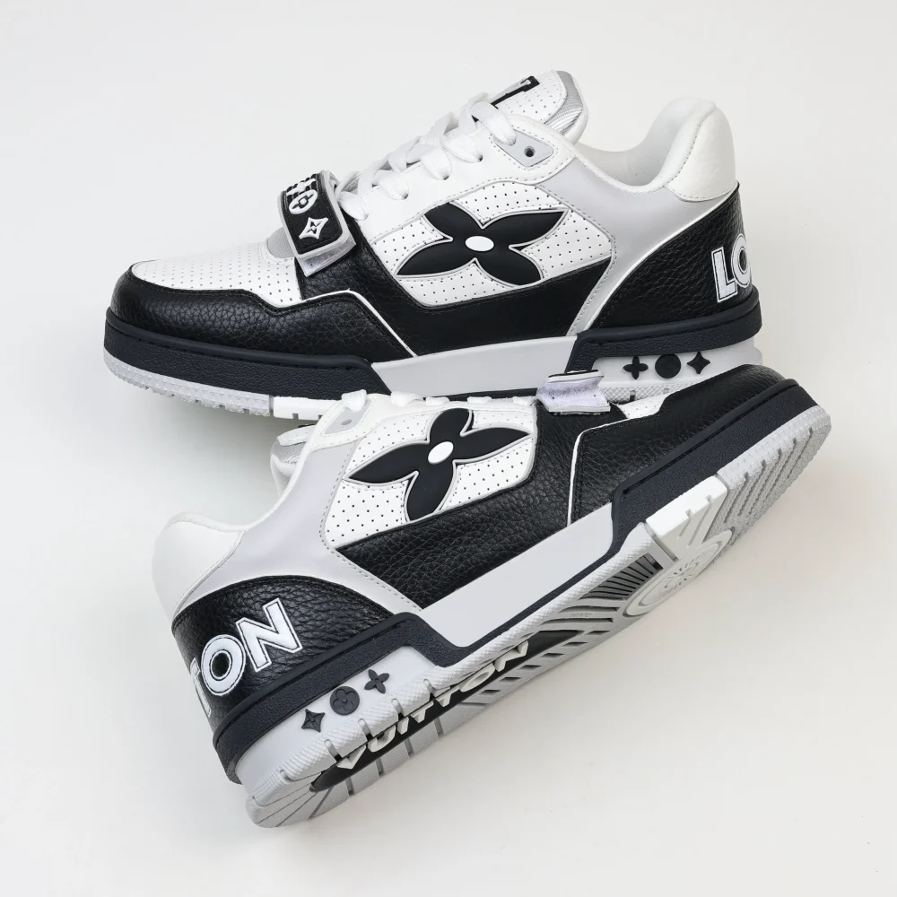 Trainer Modische Low-Top-Sneaker mit runder Spitze und Schnürung Monogramm Denim Schwarz Weiß – Bild 8