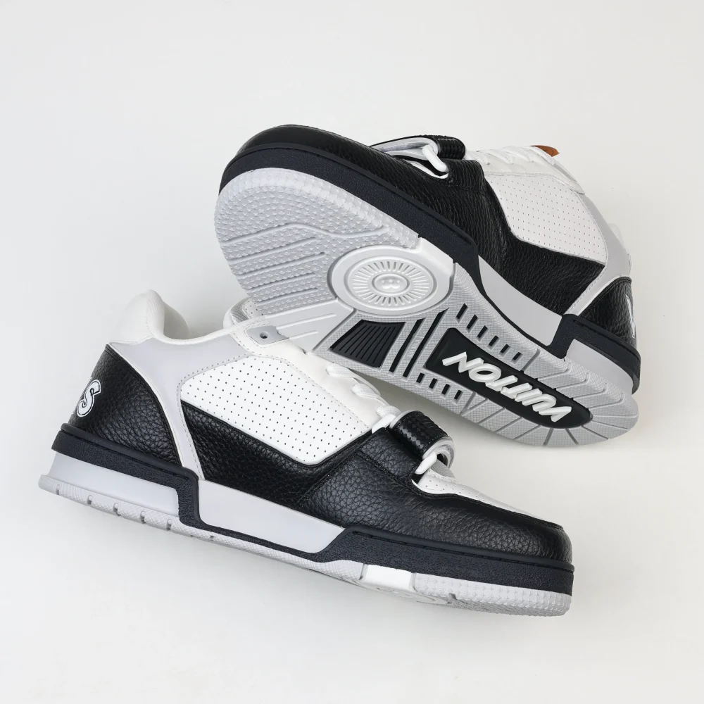 Trainer Modische Low-Top-Sneaker mit runder Spitze und Schnürung Monogramm Denim Schwarz Weiß – Bild 9