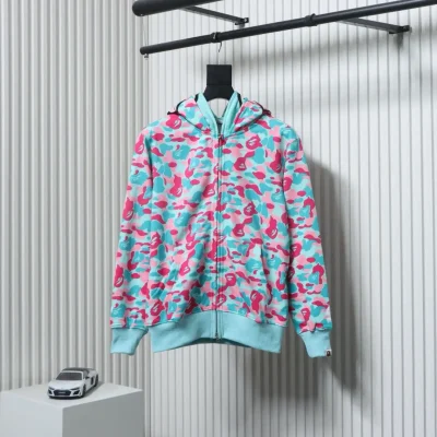 BAPE Haifischkopf Tigerkopf Reißverschluss Camouflage Doppel-Kapuzenpullover