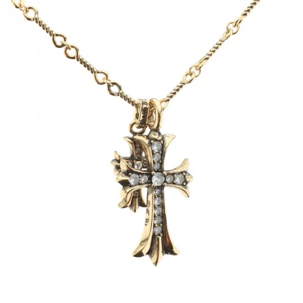 Doppelkreuz-Bambuskette mit grünem Diamanten und Gold – Bild 3