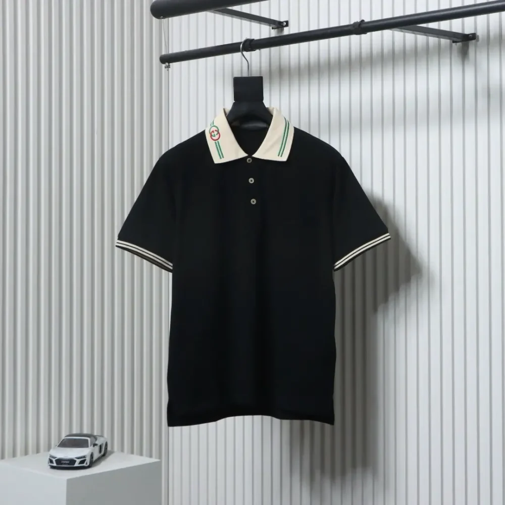 Klassischer Ausschnitt, Doppel-G-Stickerei, Poloshirt mit kurzen Ärmeln