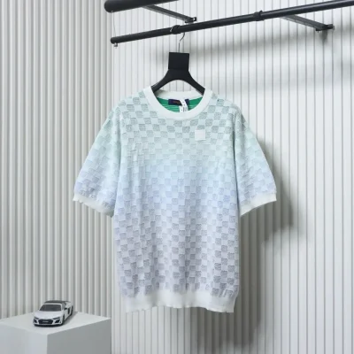 Kurze Ärmel aus Jacquard-Strick mit Schachbrett-Farbverlauf