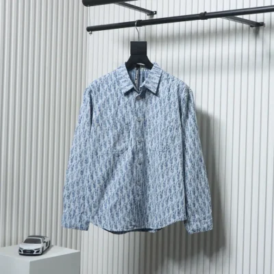Langärmliges Jeanshemd mit Monogramm und Allover-Logo-Jacquardmuster