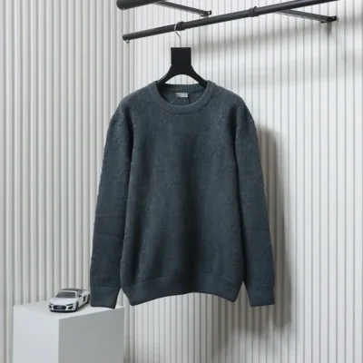Neu eingetroffener grauer Allover-Jacquard-Strickpullover