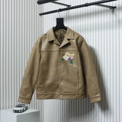 Pharrell – Lederjacke mit Blumenstickerei