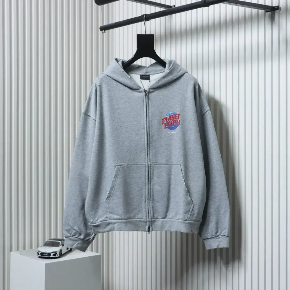 Balenciaga Catwalk-Style Erdmuster Direkteinspritzdruck gewaschene Distressed-Reißverschlussjacke – Bild 11