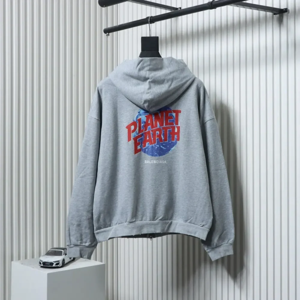 Balenciaga Catwalk-Style Erdmuster Direkteinspritzdruck gewaschene Distressed-Reißverschlussjacke – Bild 12