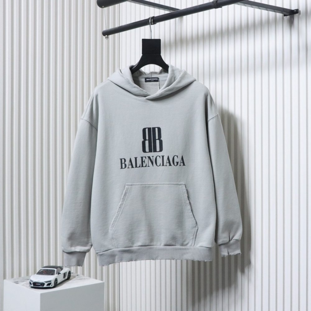 Balenciaga Zerrissenes Kapuzensweatshirt mit Doppel-B-Logo-Print – Bild 11