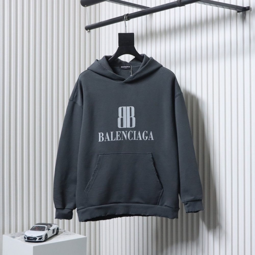 Balenciaga Zerrissenes Kapuzensweatshirt mit Doppel-B-Logo-Print