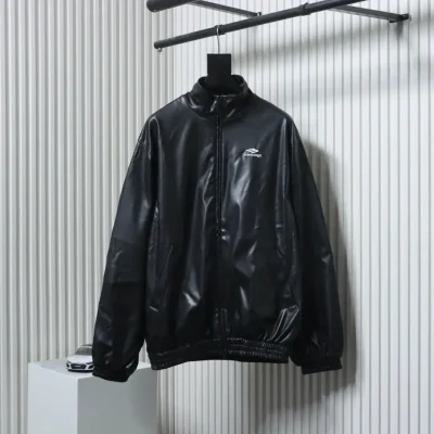 Balenciaga bestickte Lederjacke mit Stehkragen