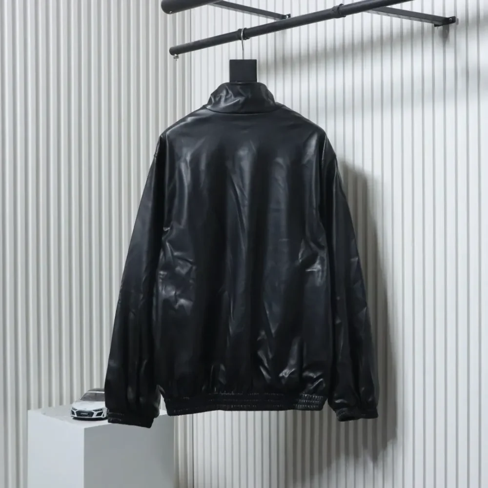 Balenciaga bestickte Lederjacke mit Stehkragen – Bild 2
