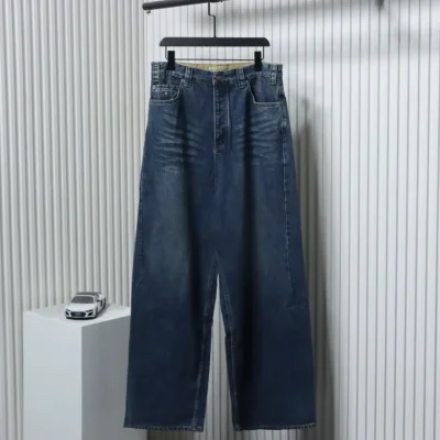 Balenciaga pocket embroidery washed and distressed straight loose denim
