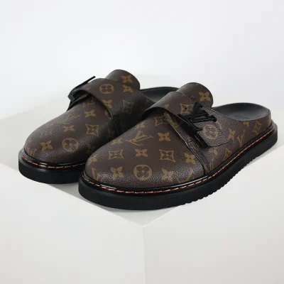 Birkenstock closed toe slippers brown monogram style