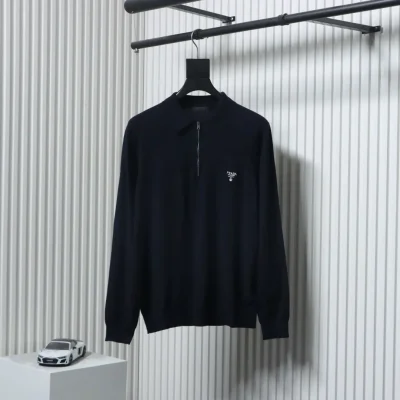 Embroidered half-zip knitted long-sleeved polo shirt