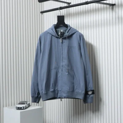 Embroidered lettering hooded windbreaker