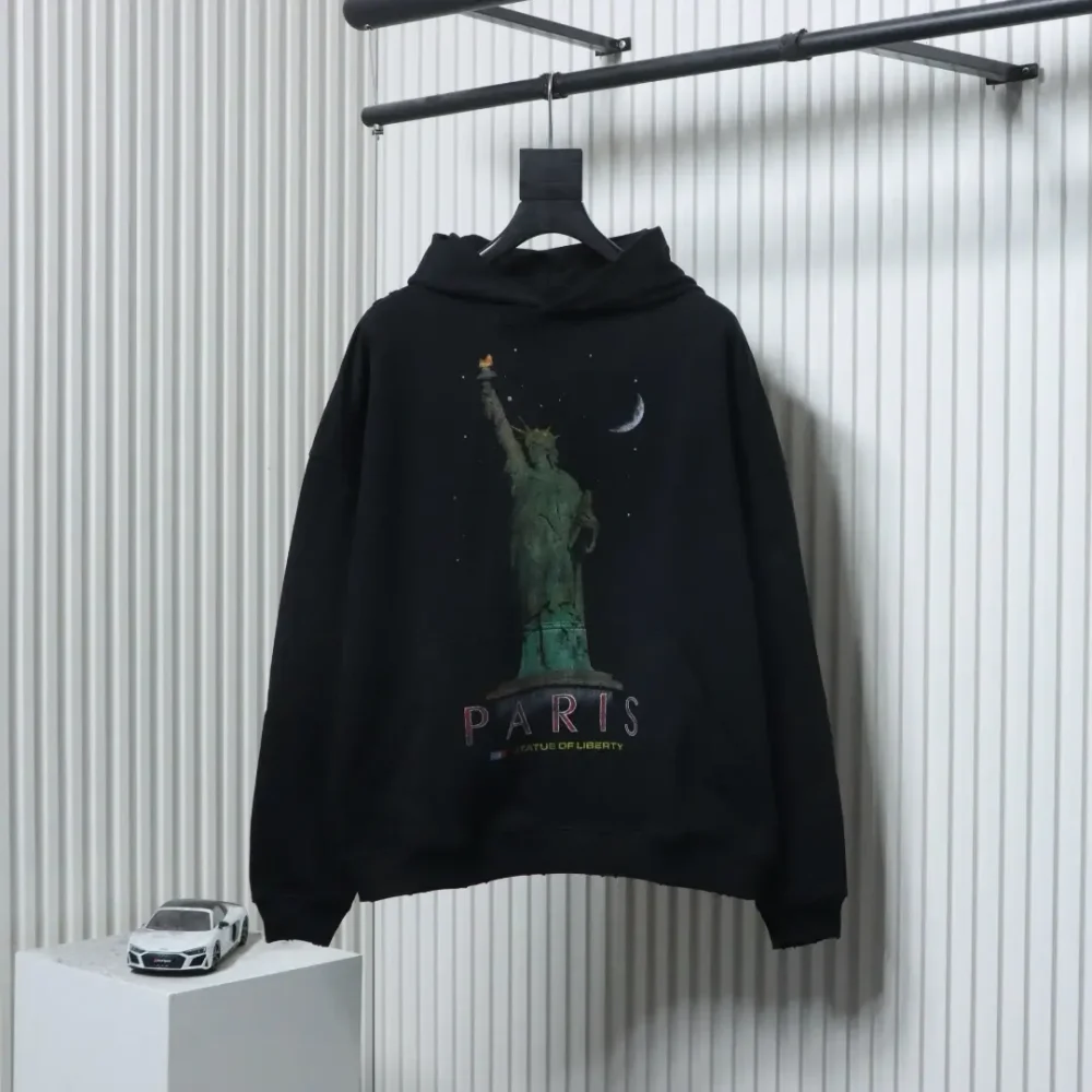 Kapuzensweatshirt mit Freiheitsstatue-Print
