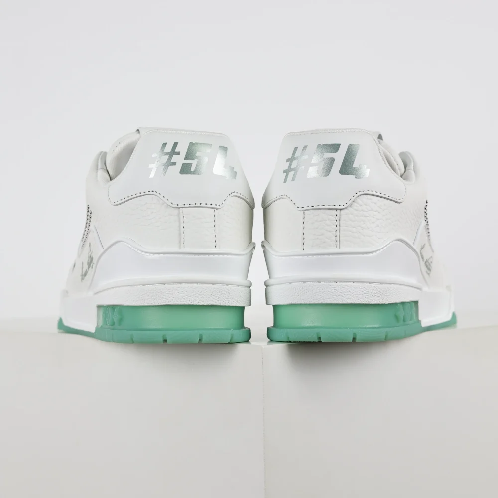 Trainer flache Schnür-Low-Top-Sneaker aus Rindsleder in Weiß und Grün – Bild 4