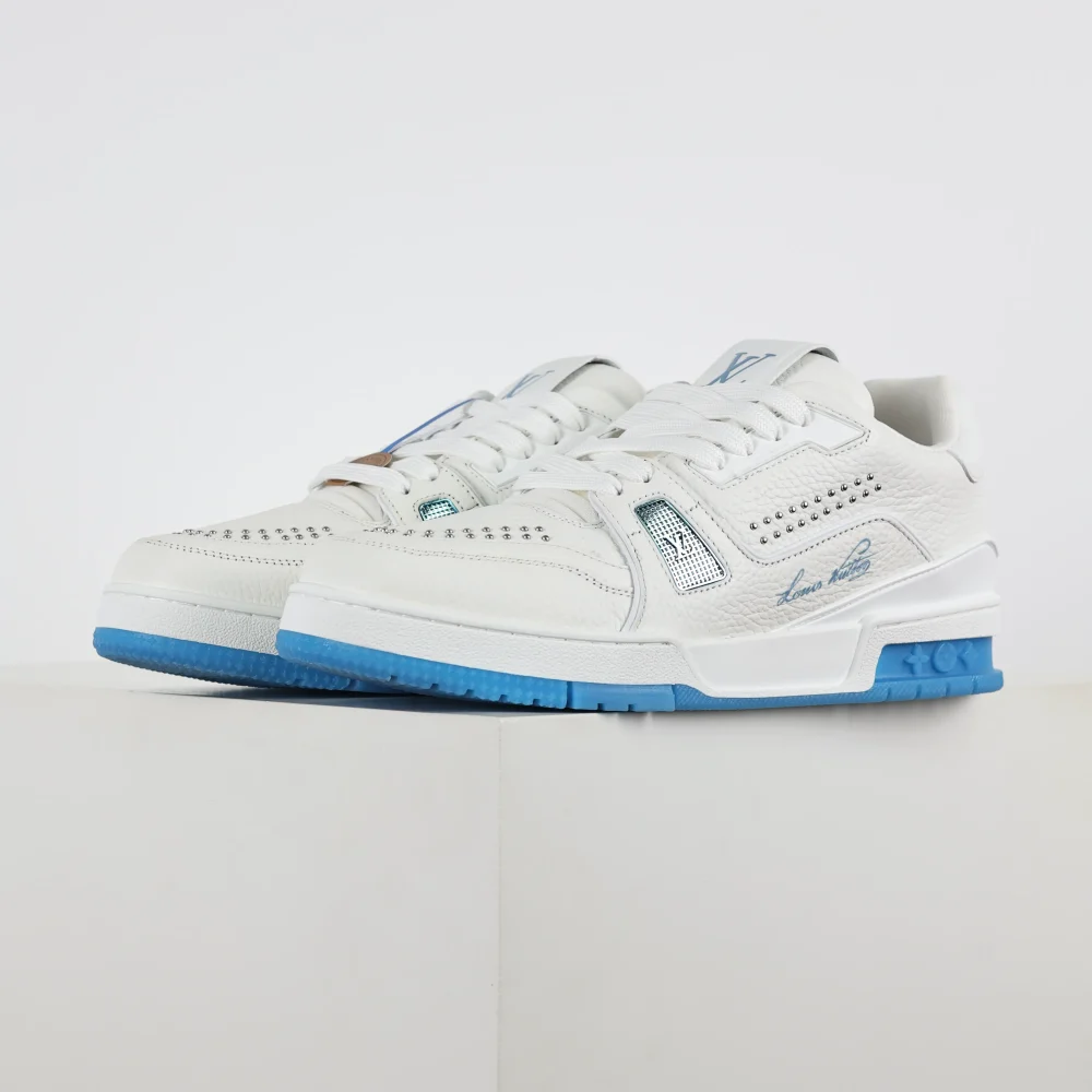Trainer flache Schnür-Skateschuhe Low-Top weiß und marine – Bild 3